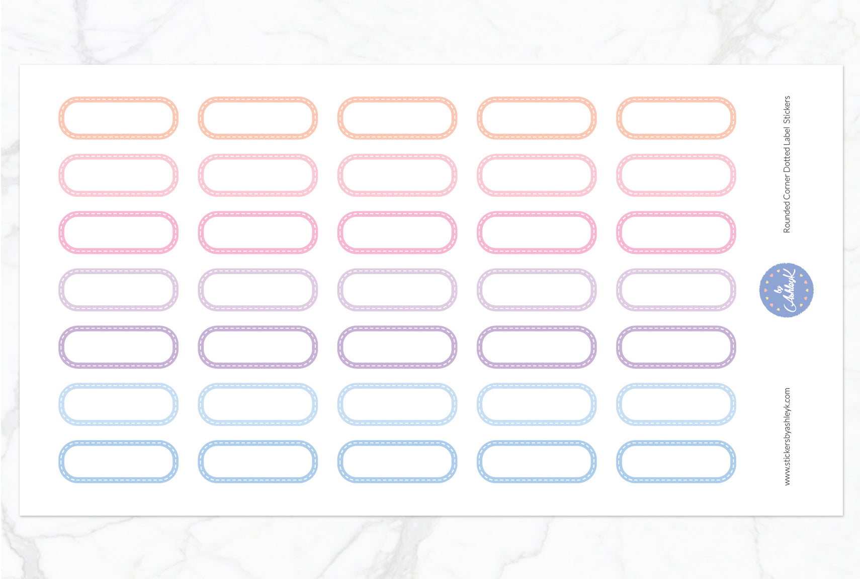 Rounded Corner Dotted Label Planner Stickers - Pastel Sunset