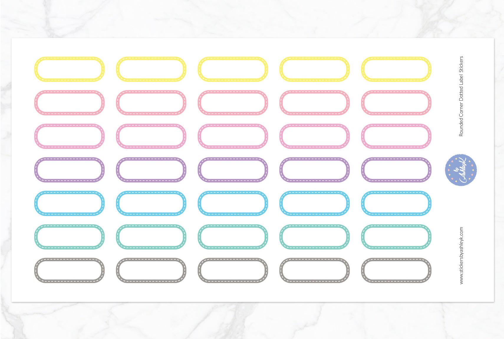 Rounded Corner Dotted Label Planner Stickers - Pastel