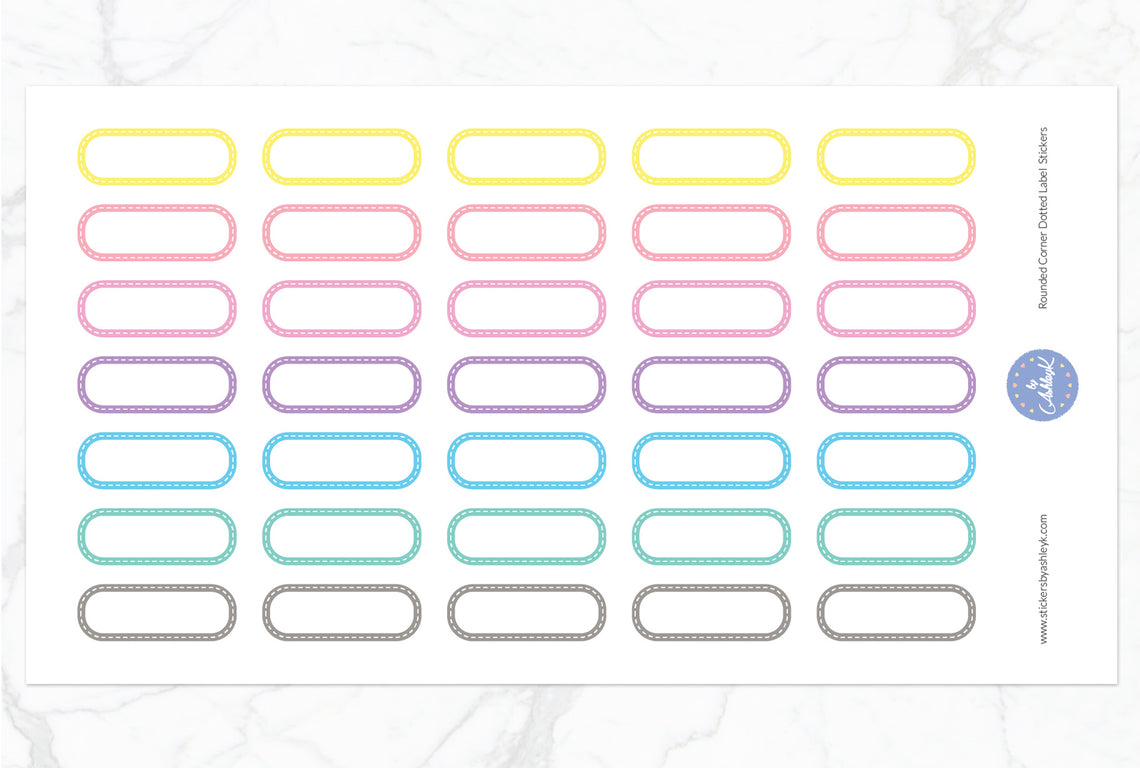 Rounded Corner Dotted Label Planner Stickers - Pastel