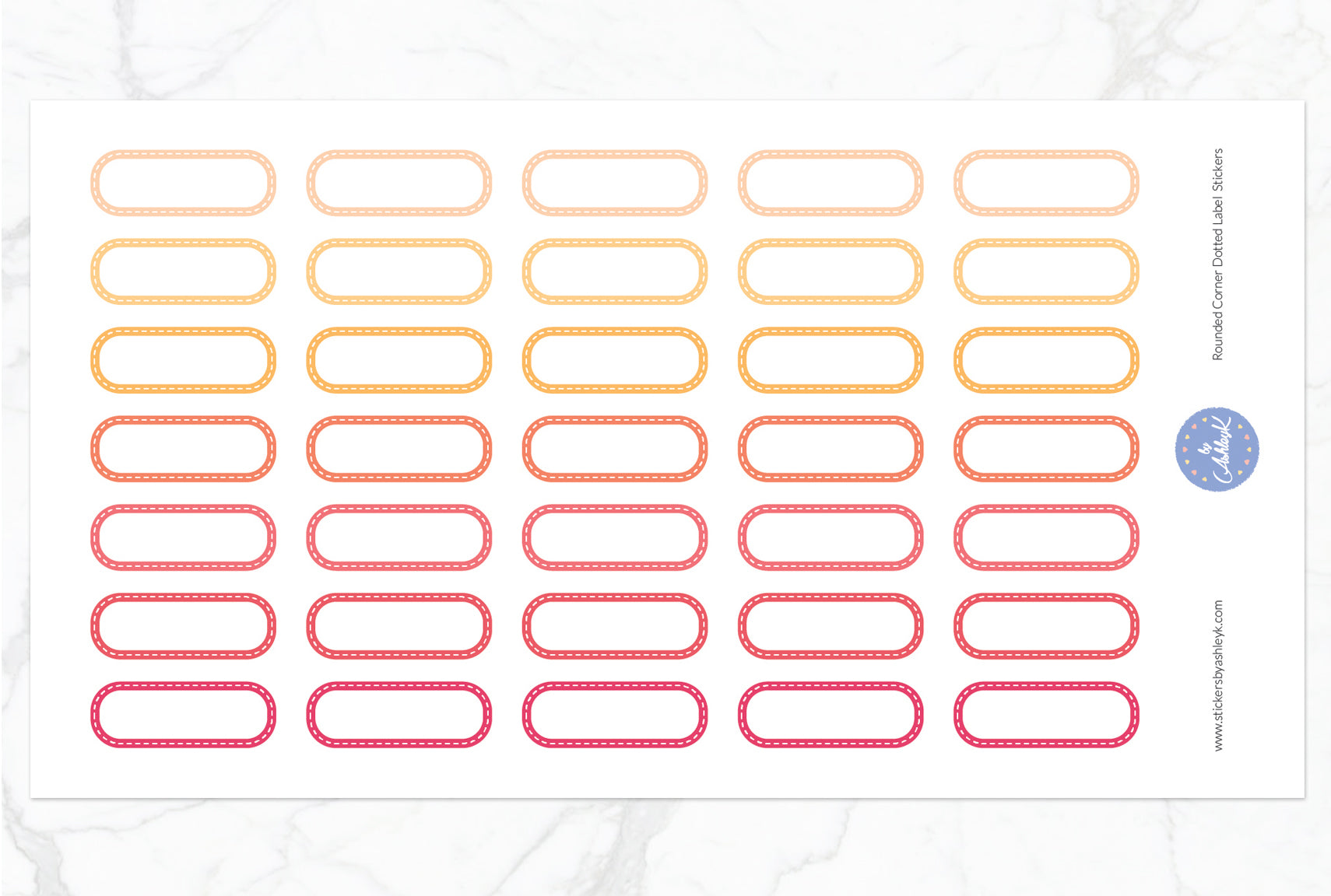 Rounded Corner Dotted Label Planner Stickers - Peach