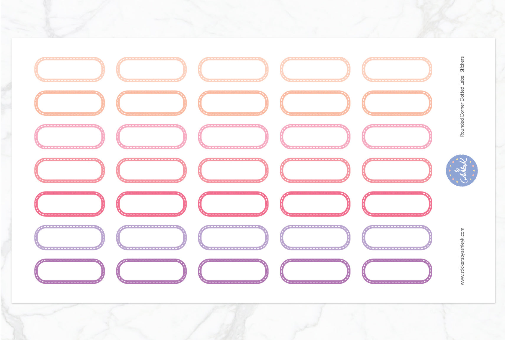 Rounded Corner Dotted Label Planner Stickers - Raspberry