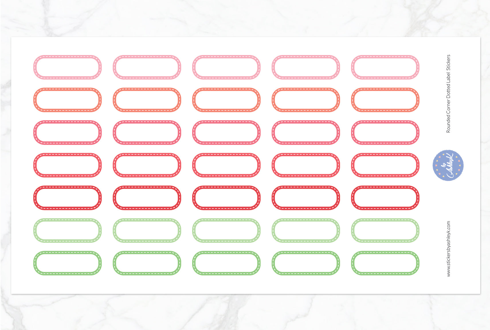 Rounded Corner Dotted Label Planner Stickers - Strawberry