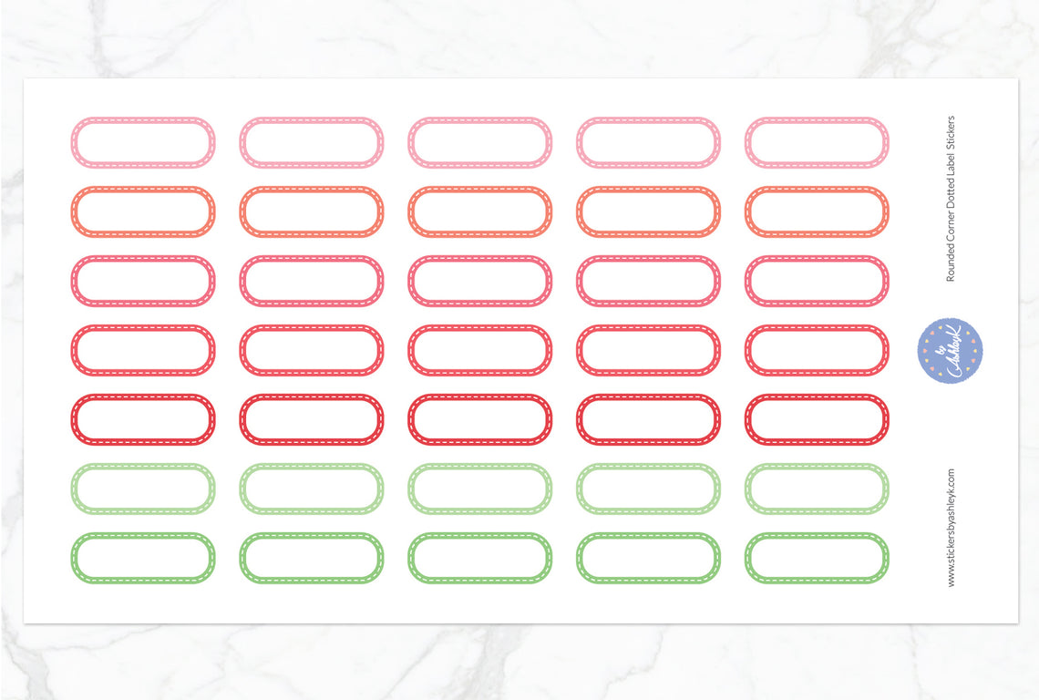 Rounded Corner Dotted Label Planner Stickers - Strawberry