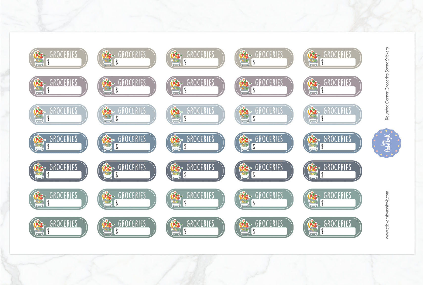Rounded Corner Grocery Spend Planner Stickers - Modern Neutral