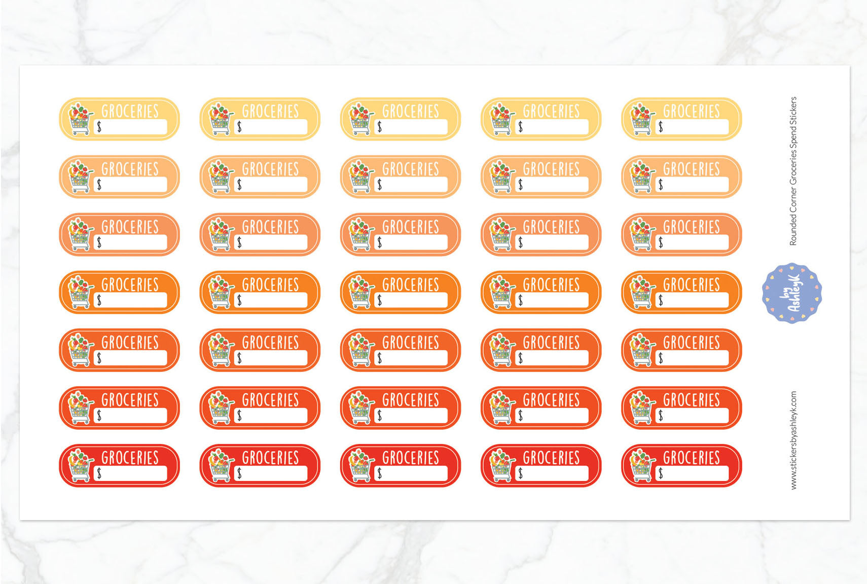 Rounded Corner Grocery Spend Planner Stickers - Orange