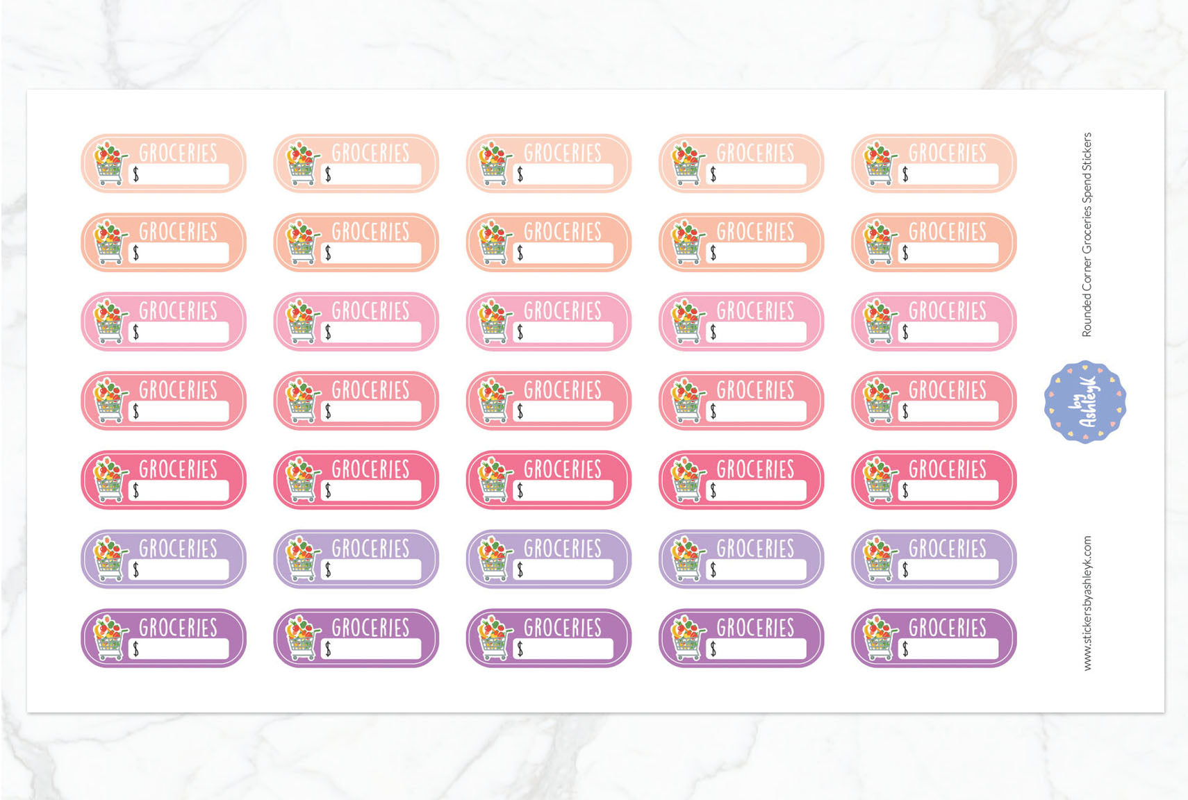 Rounded Corner Grocery Spend Planner Stickers - Raspberry
