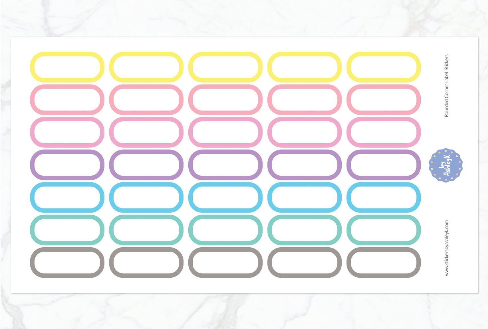 Rounded Corner Label Planner Stickers - Pastel