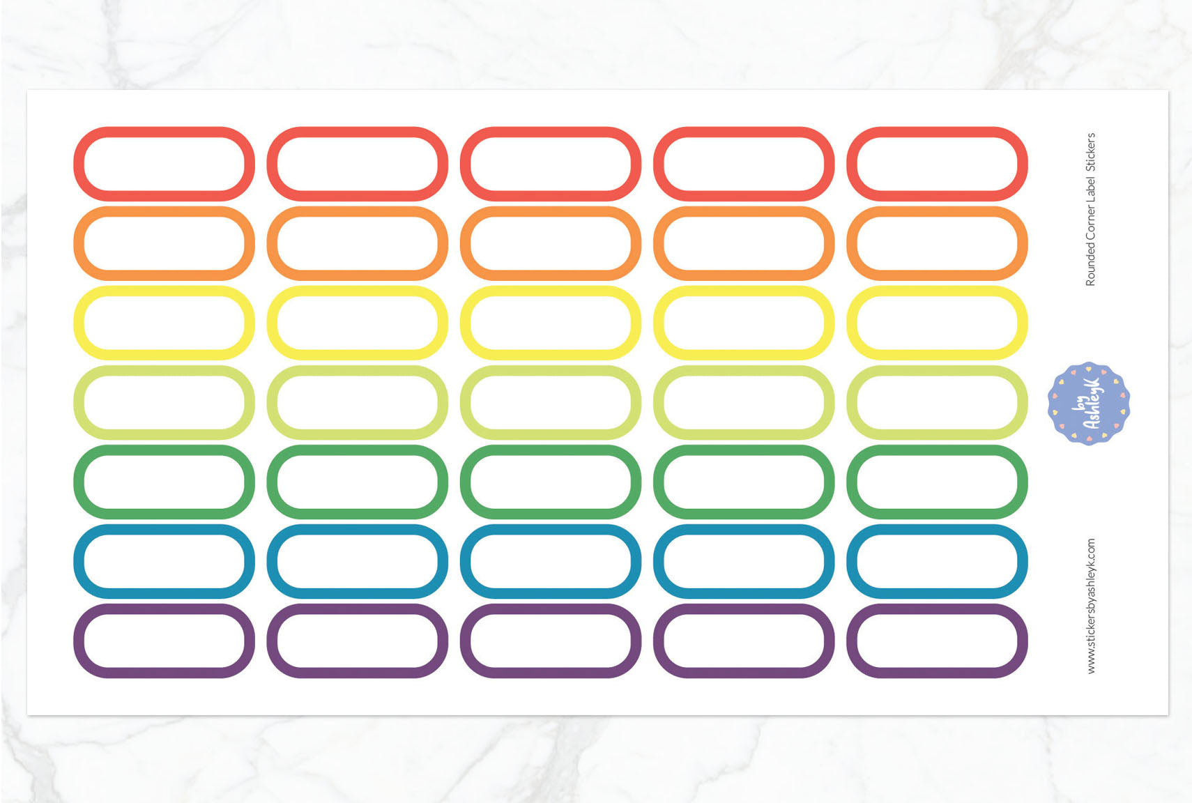 Rounded Corner Label Planner Stickers - Pastel Rainbow