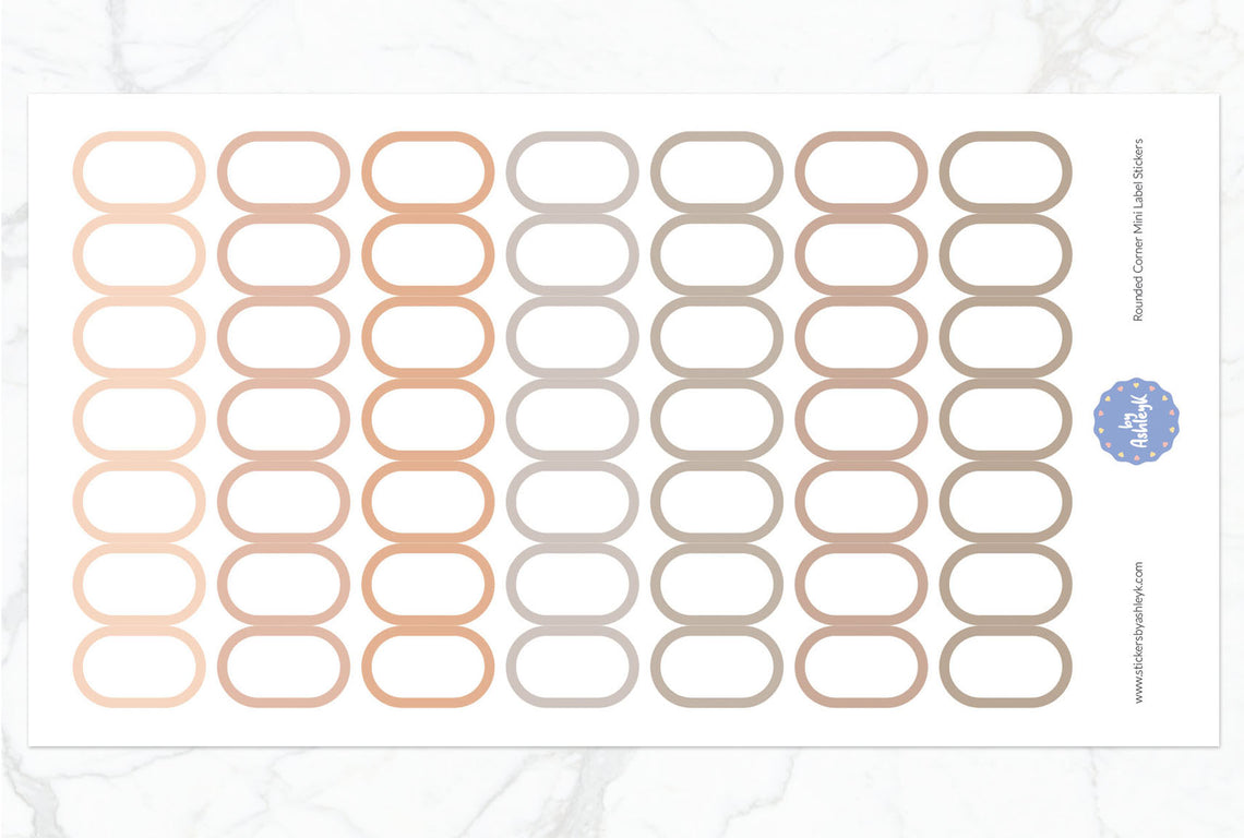 Rounded Corner Mini Label Planner Stickers - Beige Neutral