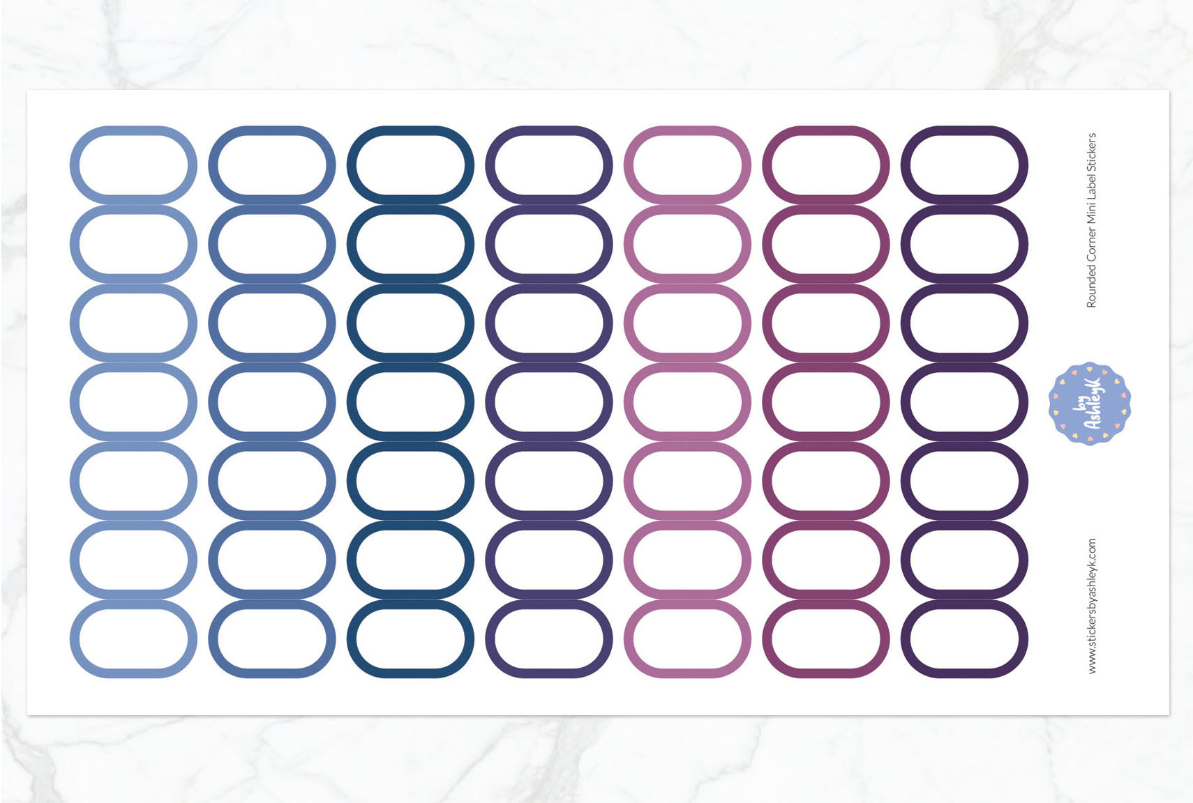 Rounded Corner Mini Label Planner Stickers - Blueberry