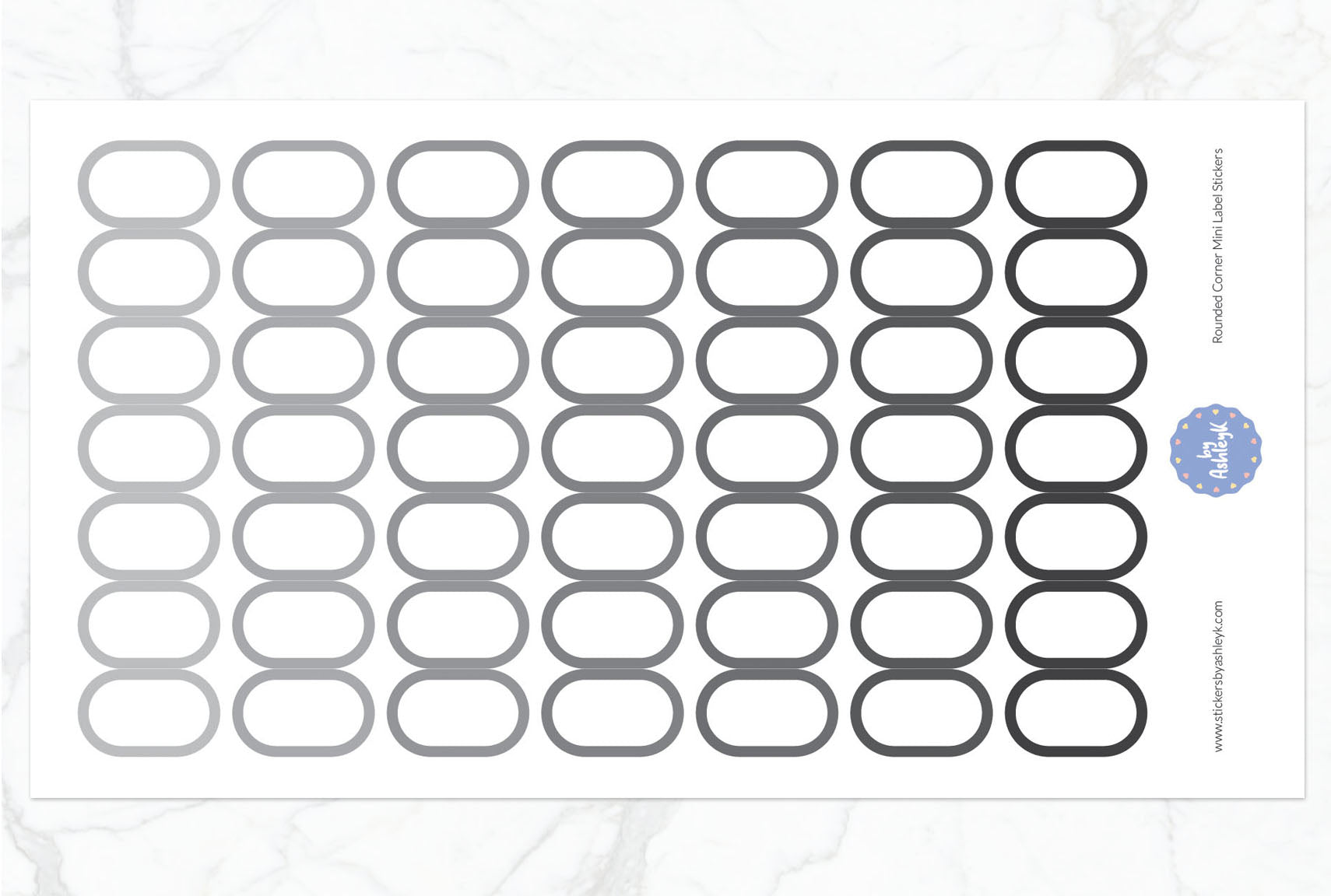 Rounded Corner Mini Label Planner Stickers - Monochrome