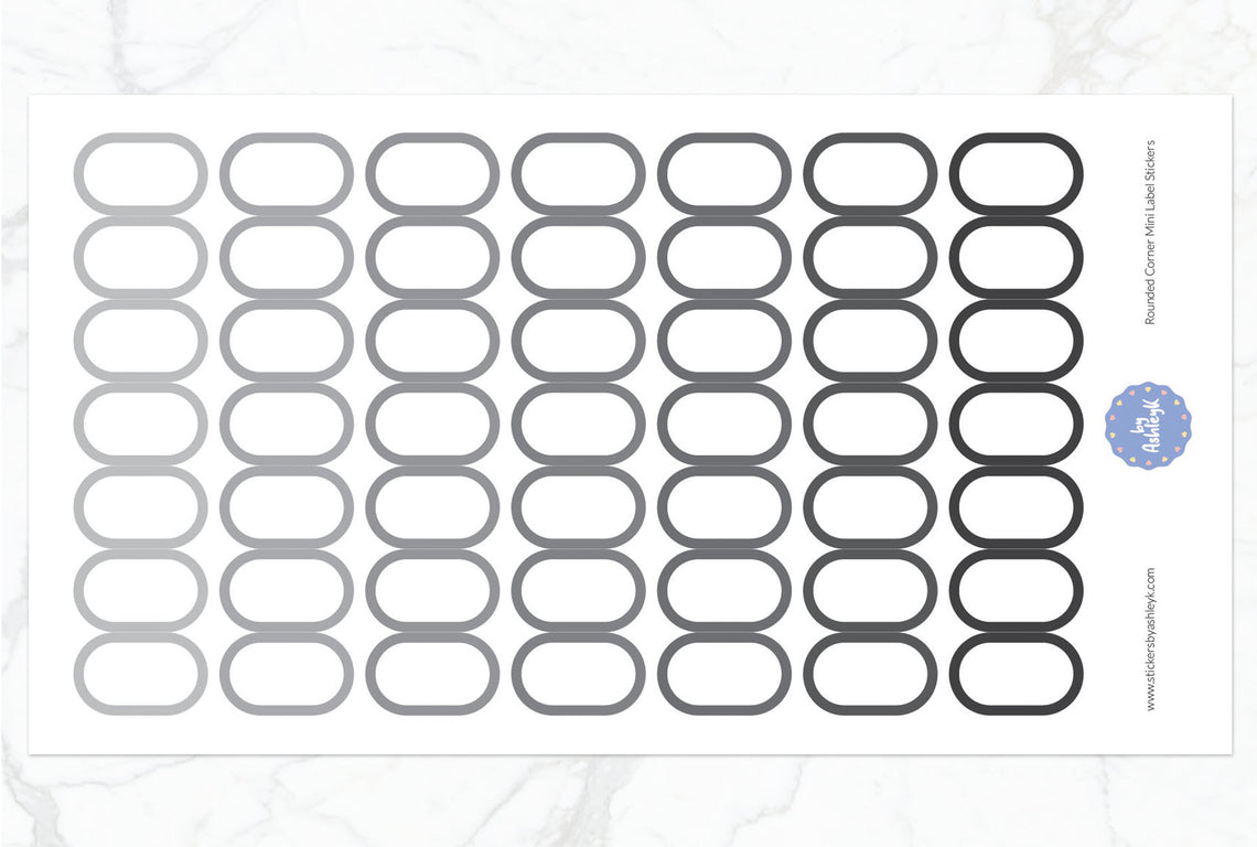 Rounded Corner Mini Label Planner Stickers - Monochrome