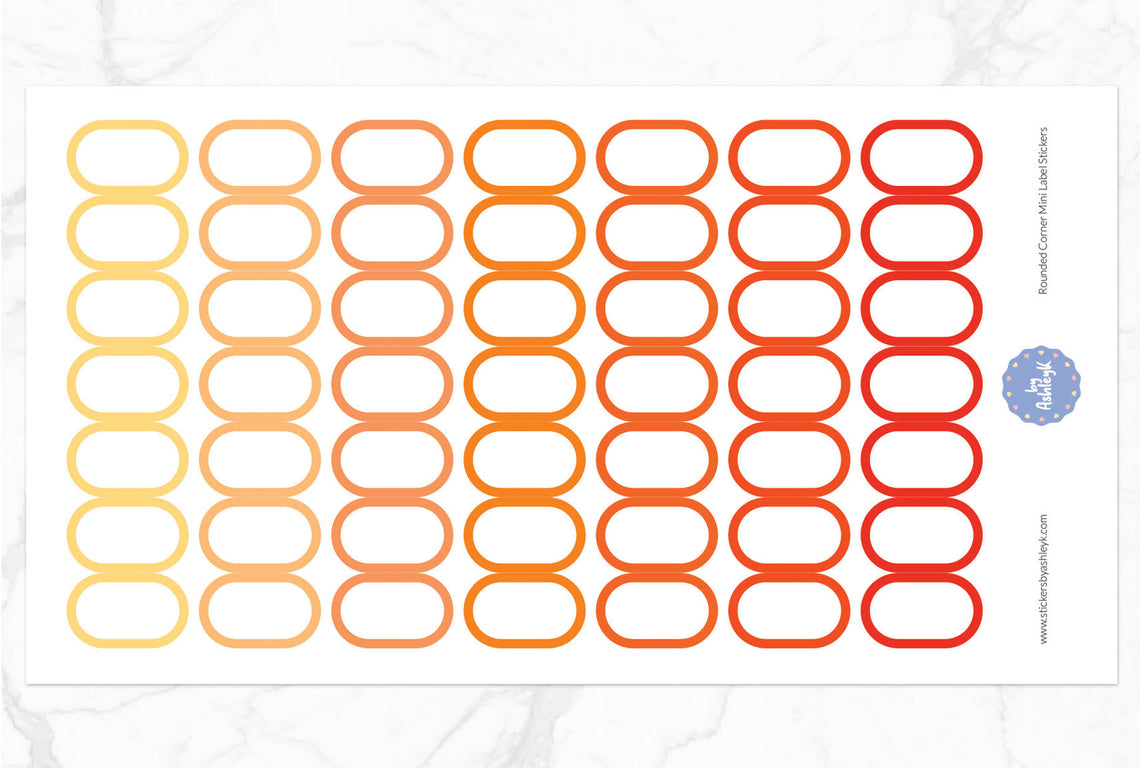 Rounded Corner Mini Label Planner Stickers - Orange