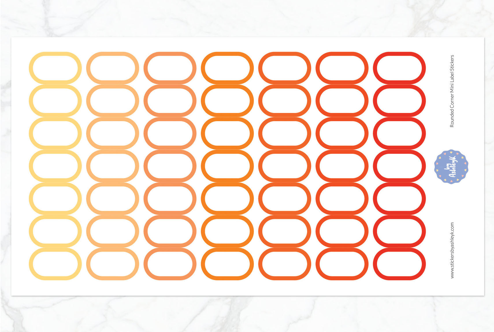 Rounded Corner Mini Label Planner Stickers - Orange