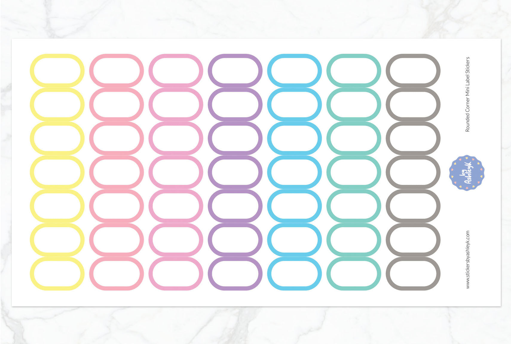 Rounded Corner Mini Label Planner Stickers - Pastel