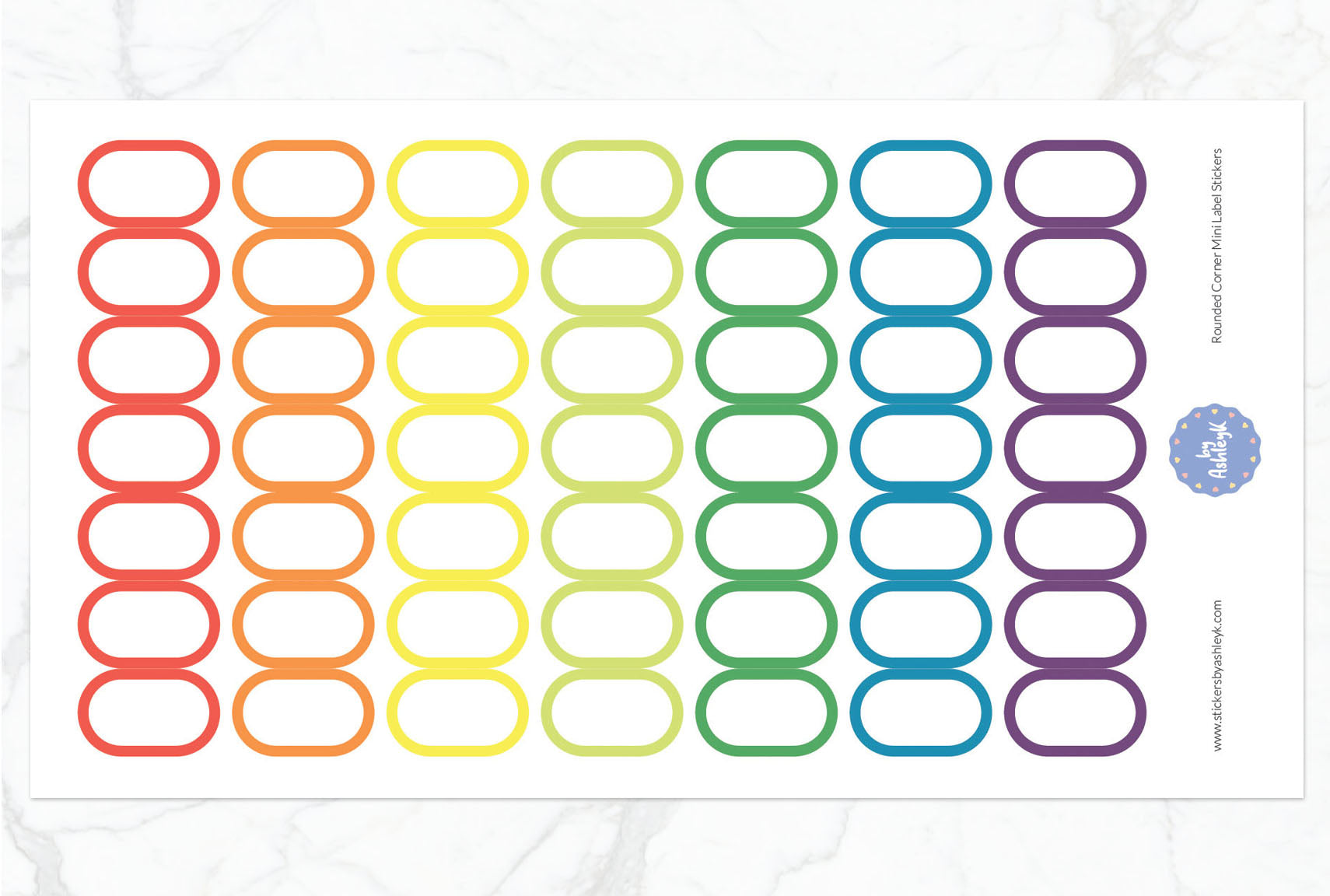 Rounded Corner Mini Label Planner Stickers - Pastel Rainbow