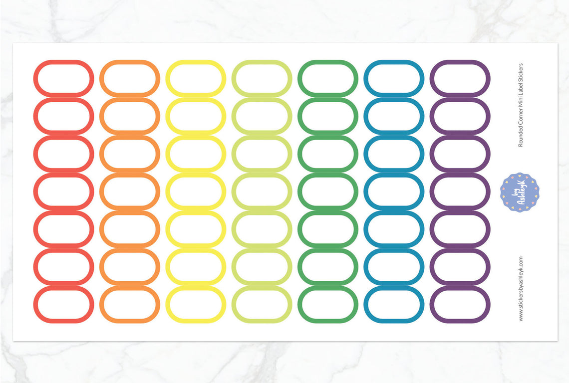 Rounded Corner Mini Label Planner Stickers - Pastel Rainbow