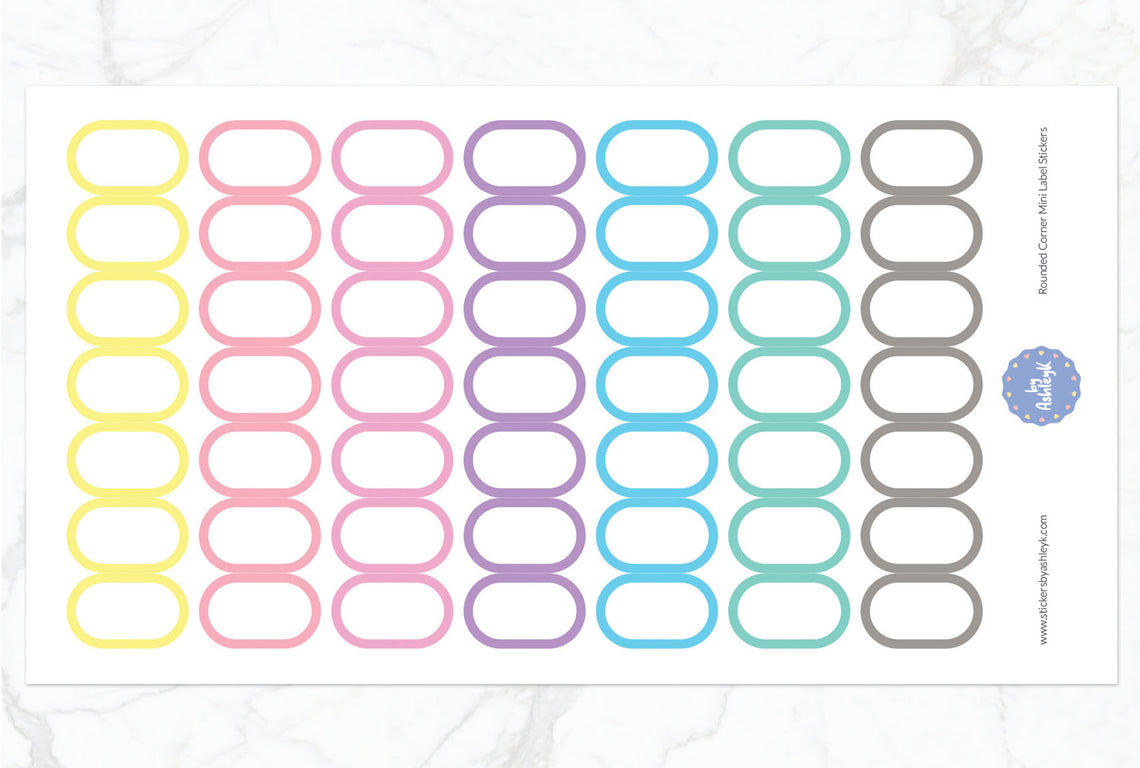 Rounded Corner Mini Label Planner Stickers - Pastel