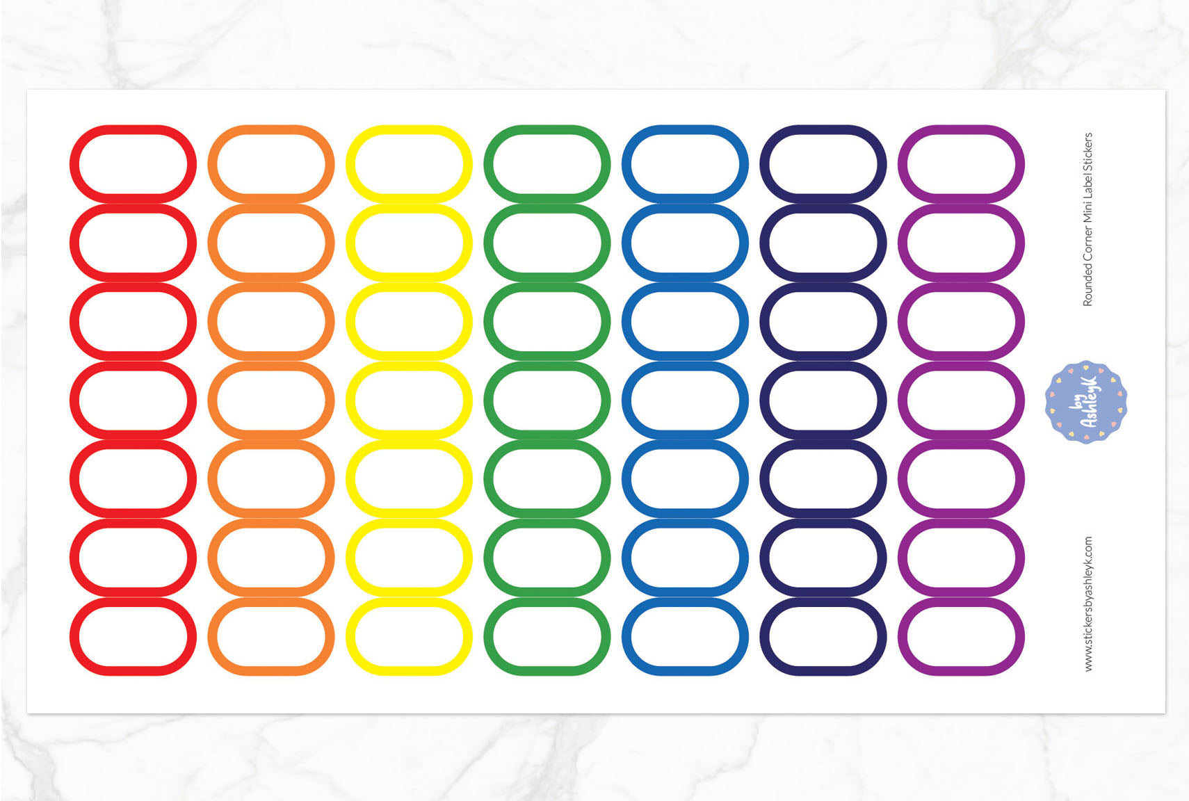 Rounded Corner Mini Label Planner Stickers - Rainbow