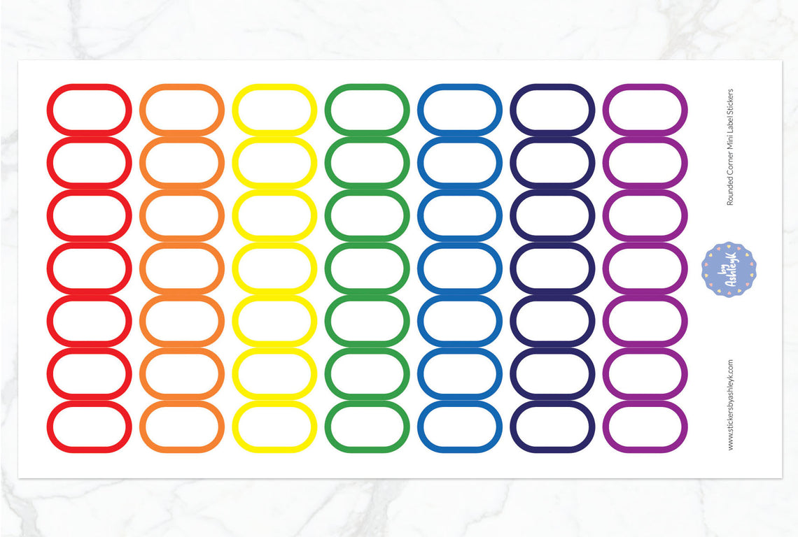 Rounded Corner Mini Label Planner Stickers - Rainbow