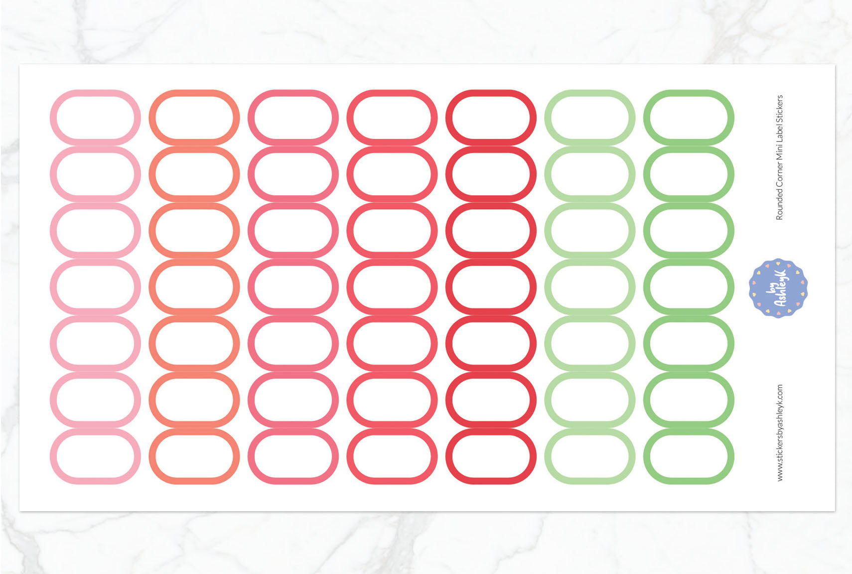 Rounded Corner Mini Label Planner Stickers - Strawberry