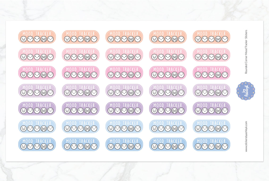 Rounded Corner Mood Tracker Planner Stickers - Pastel Sunset