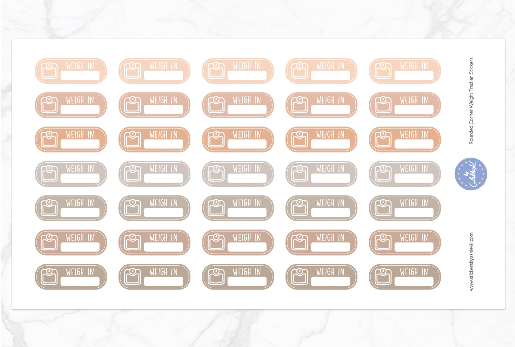 Rounded Corner Weight Tracker Planner Stickers - Beige Neutral