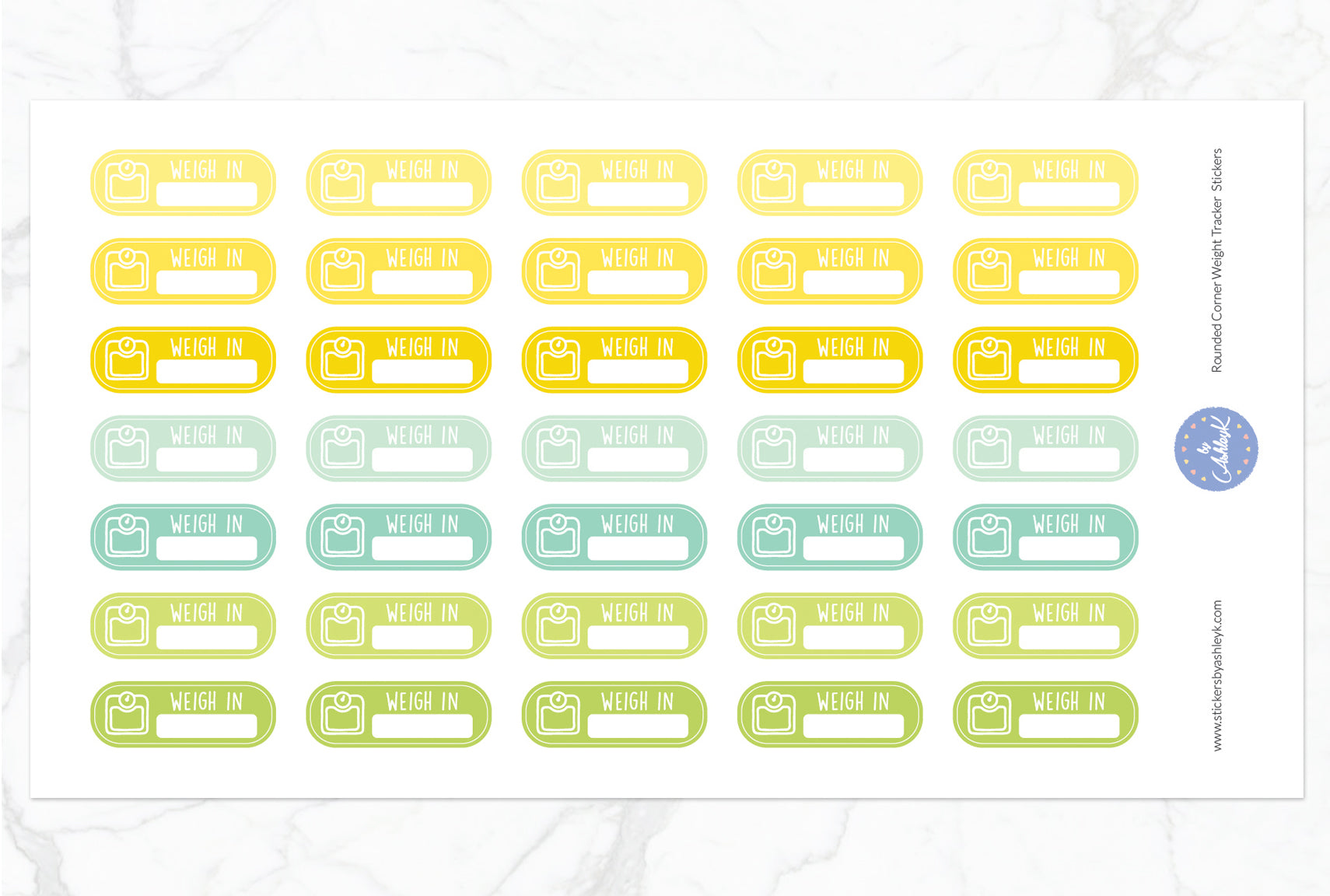Rounded Corner Weight Tracker Planner Stickers - Lemon&Lime