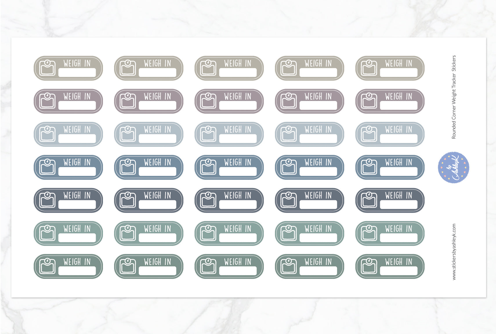 Rounded Corner Weight Tracker Planner Stickers - Modern Neutral