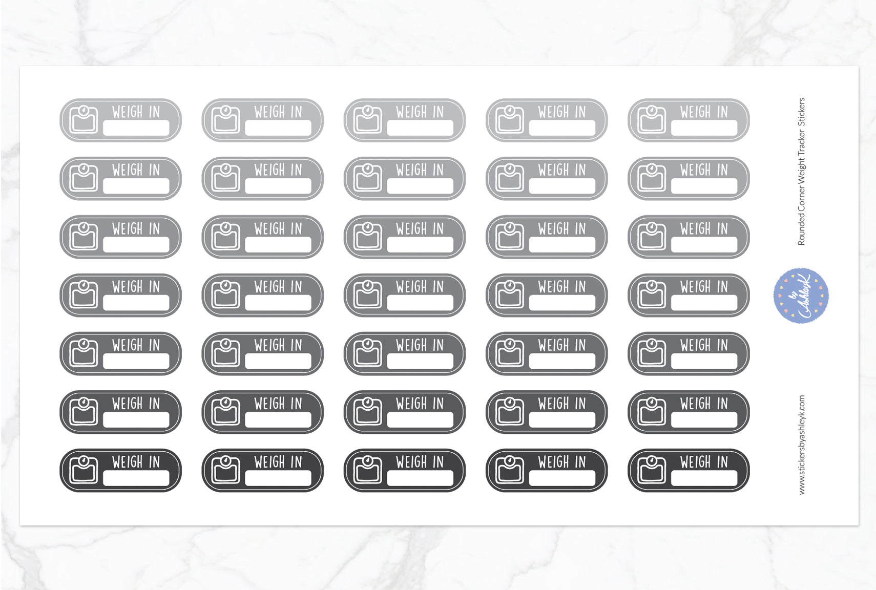 Rounded Corner Weight Tracker Planner Stickers - Monochrome