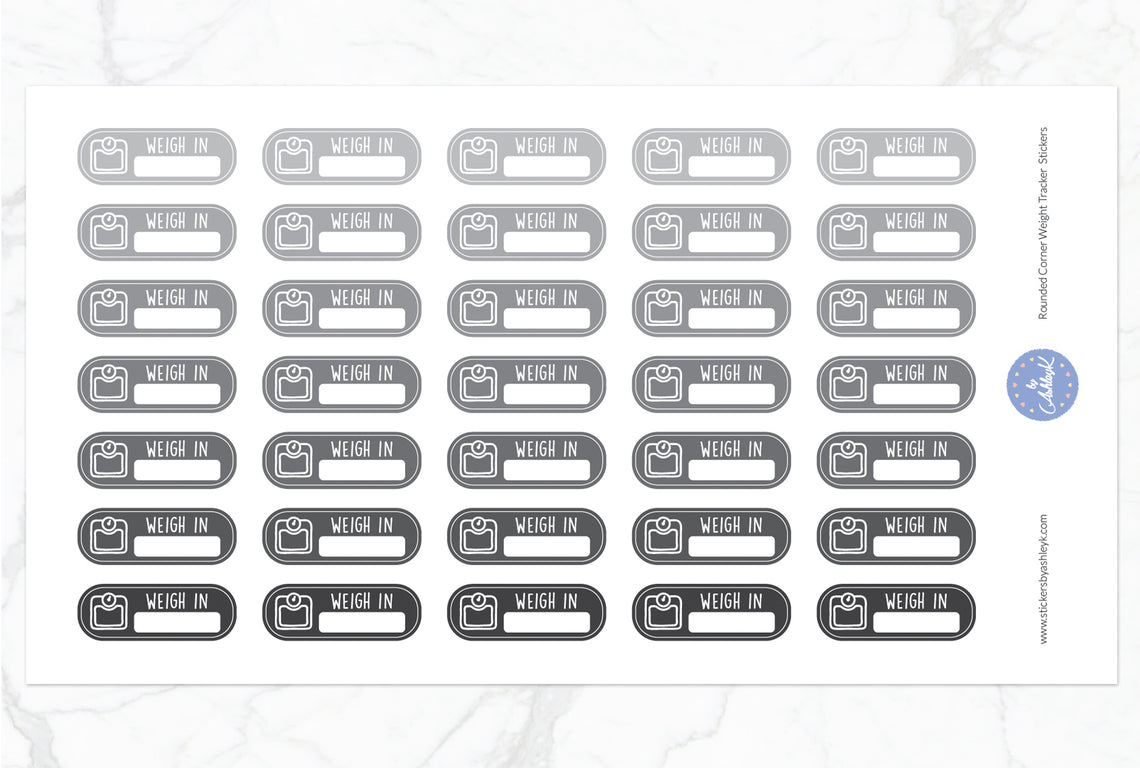 Rounded Corner Weight Tracker Planner Stickers - Monochrome