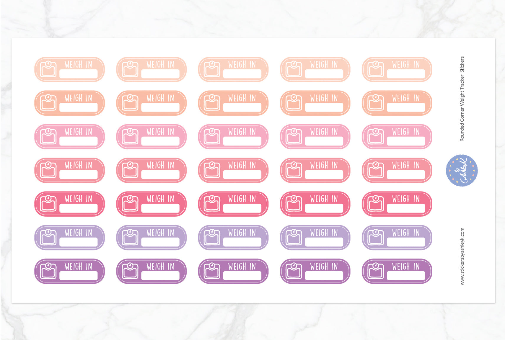 Rounded Corner Weight Tracker Planner Stickers - Raspberry