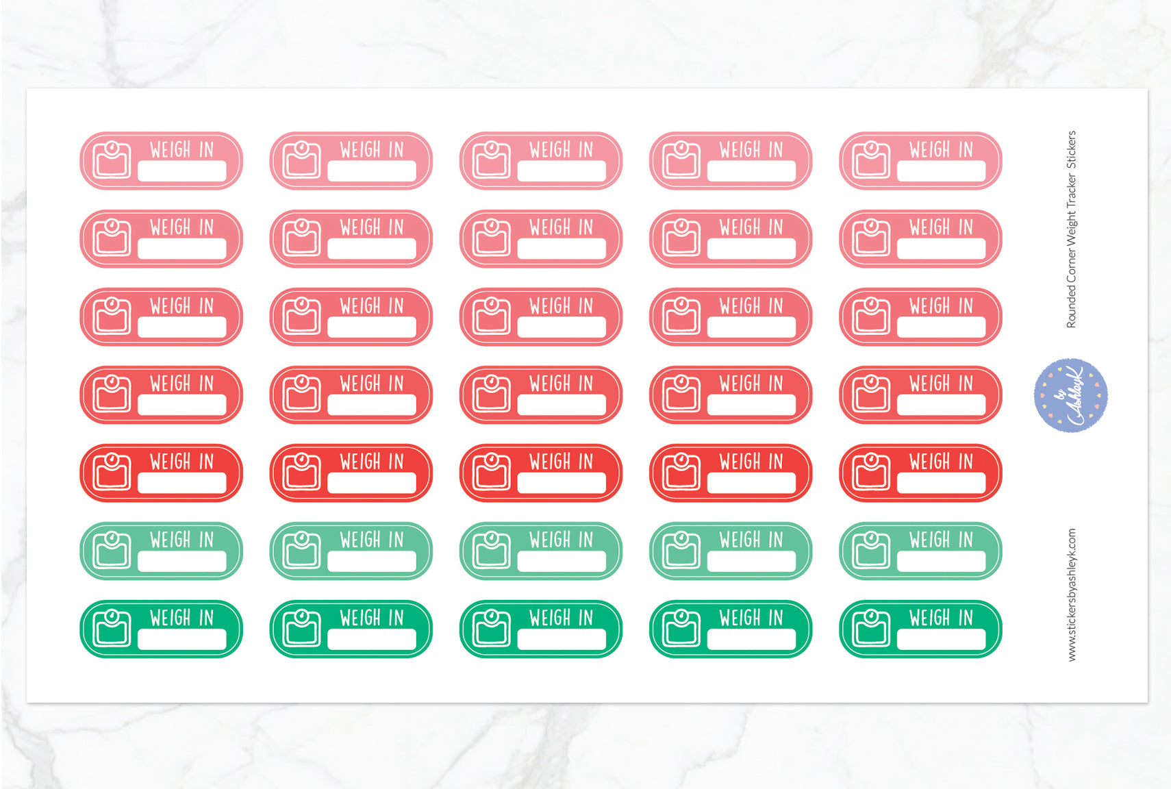 Rounded Corner Weight Tracker Planner Stickers - Watermelon