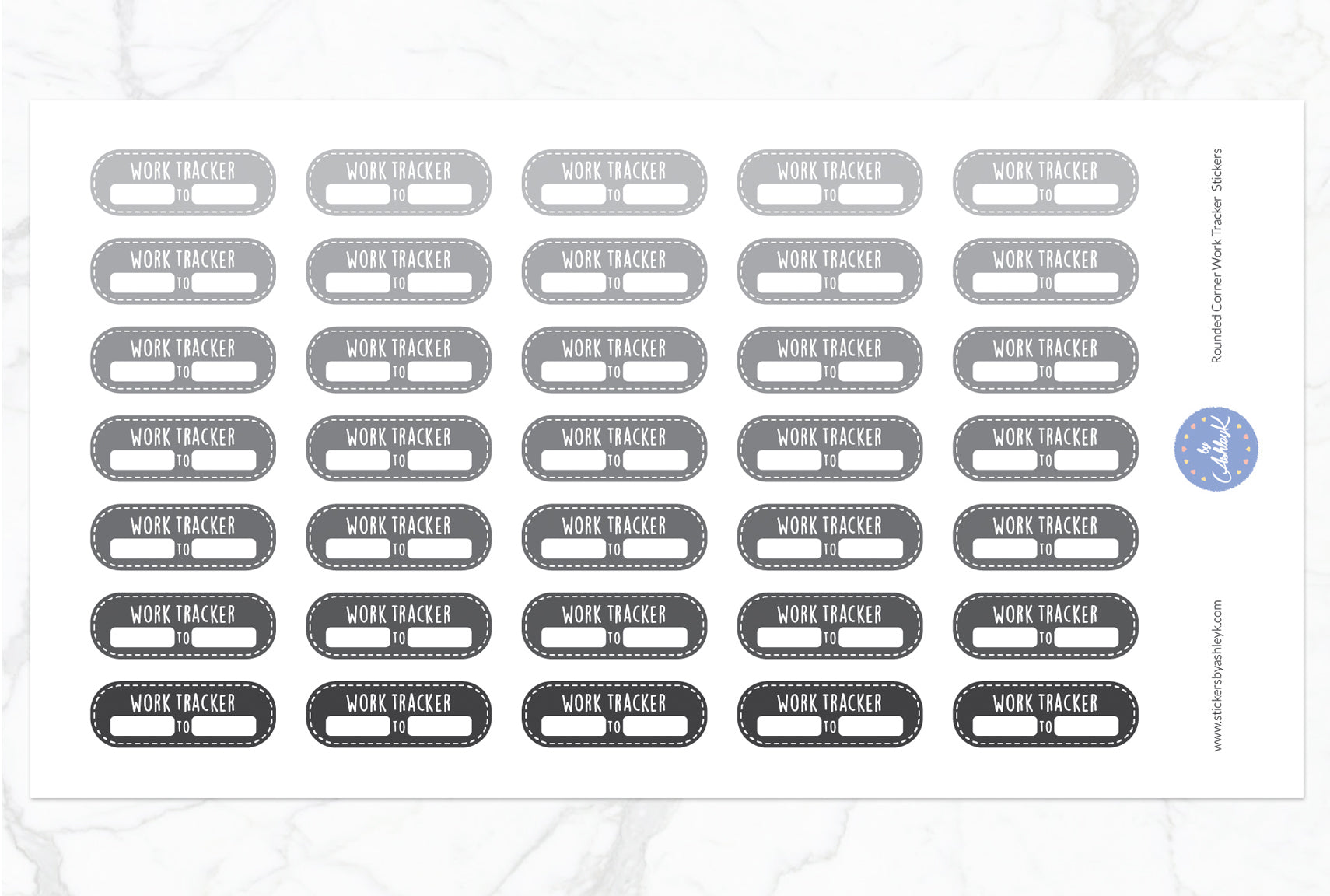Rounded Corner Work Tracker Stickers - Monochrome