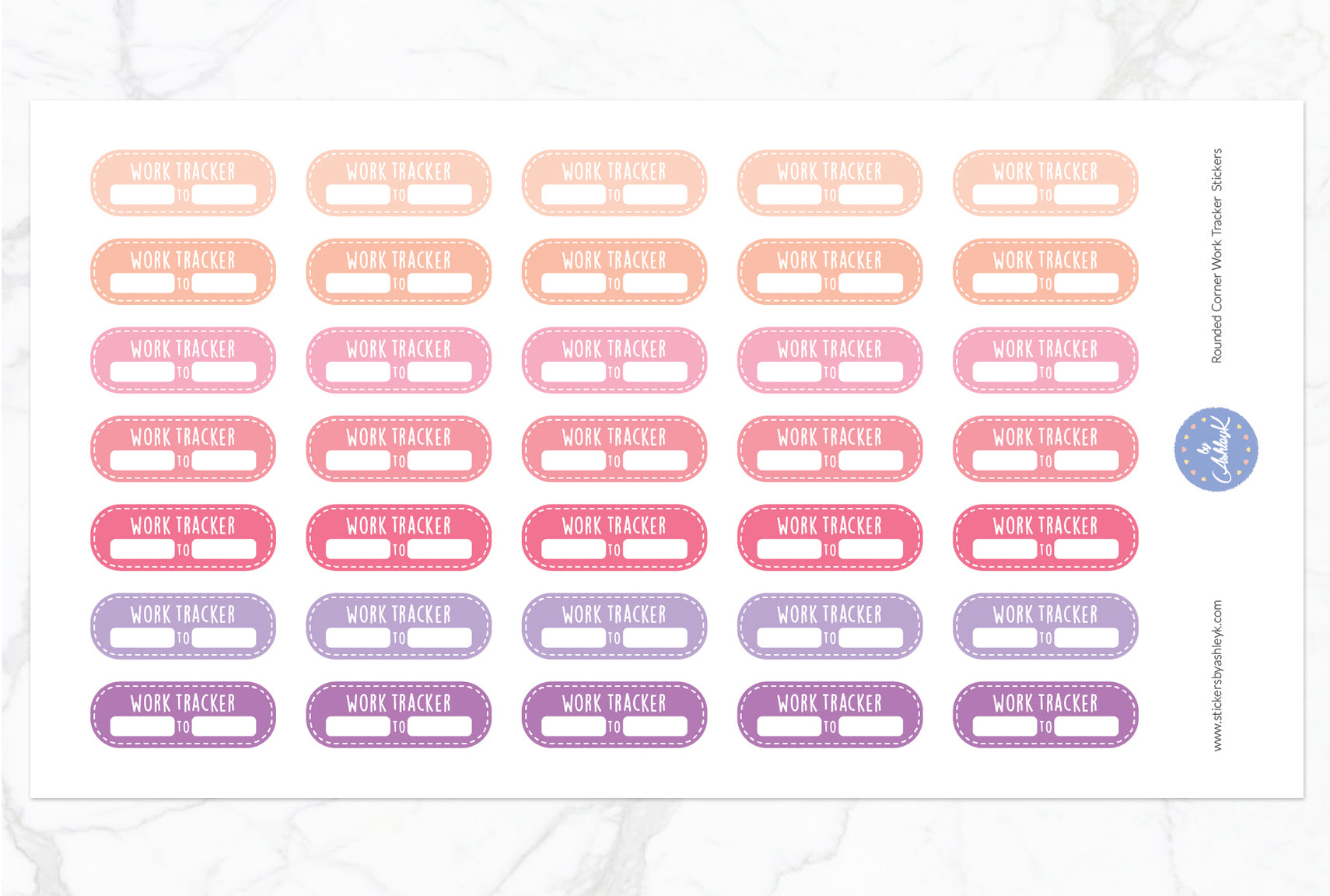 Rounded Corner Work Tracker Stickers - Raspberry
