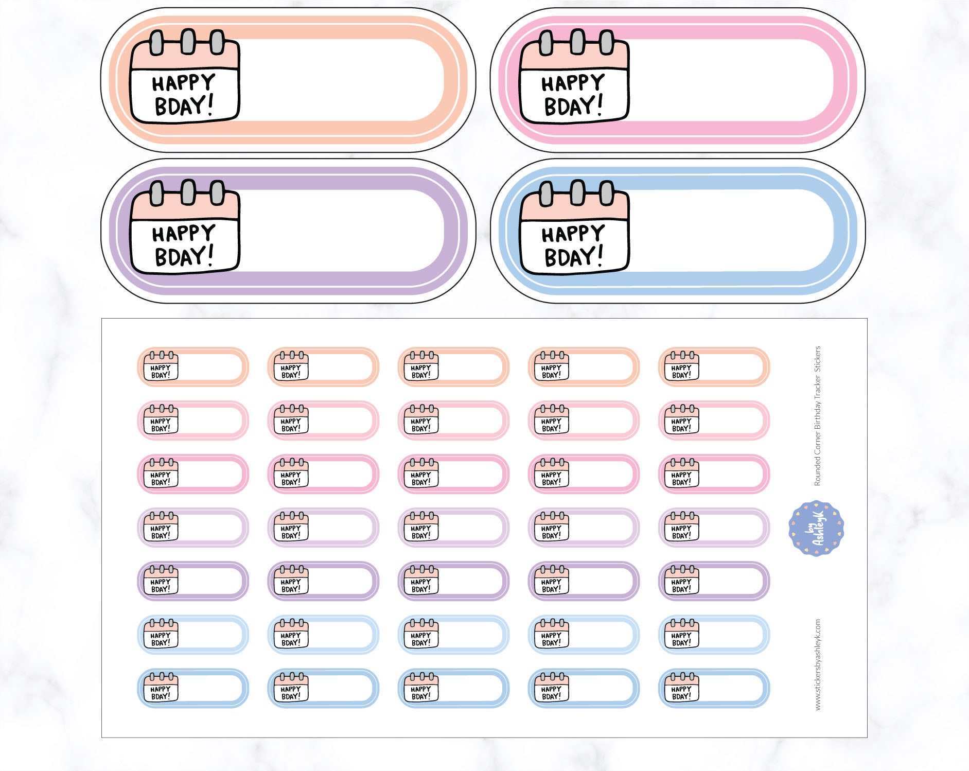 Rounded Corner Birthday Tracker Planner Stickers