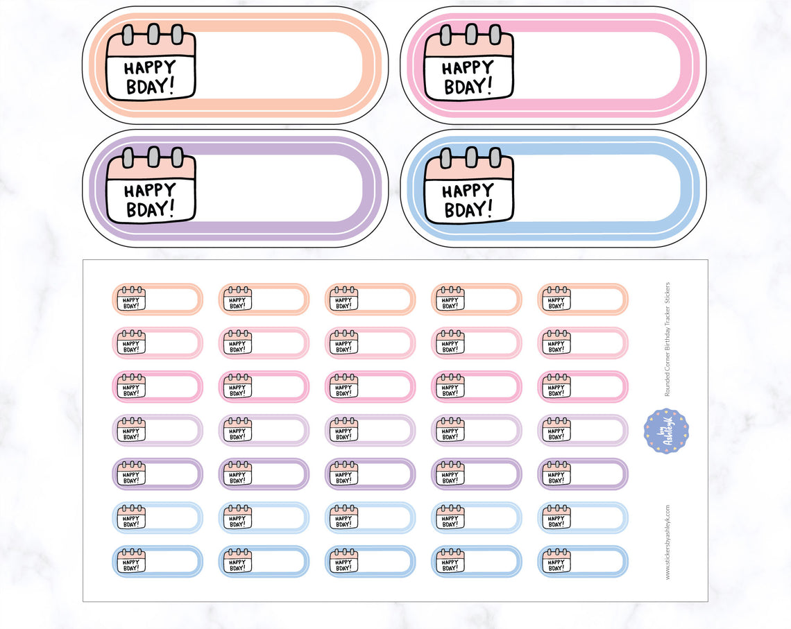 Rounded Corner Birthday Tracker Planner Stickers