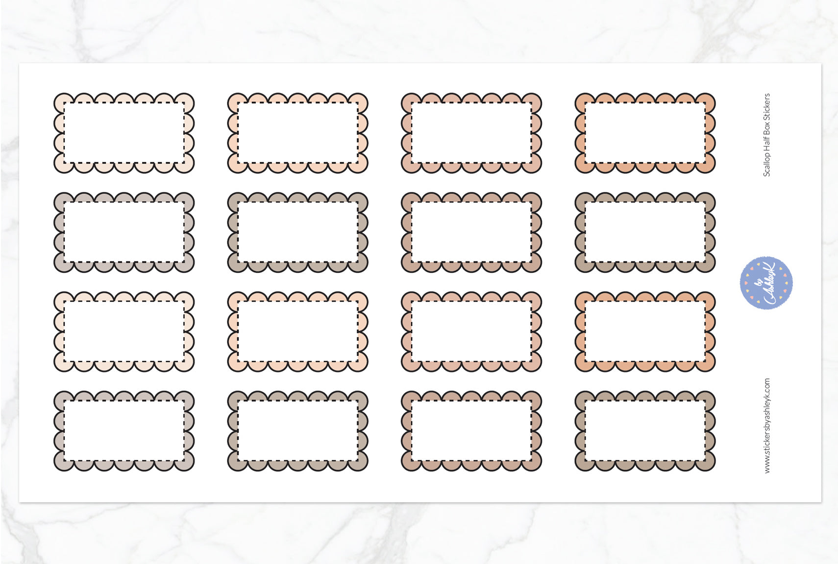 Scallop Half Box Stickers - Beige Neutral