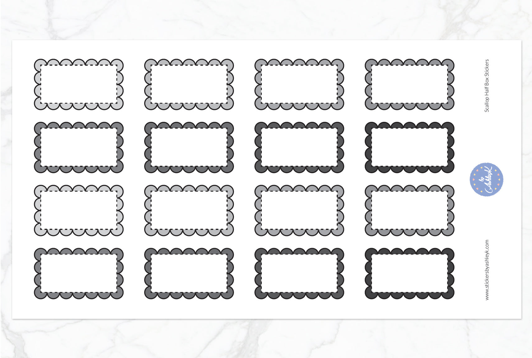 Scallop Half Box Stickers - Monochrome