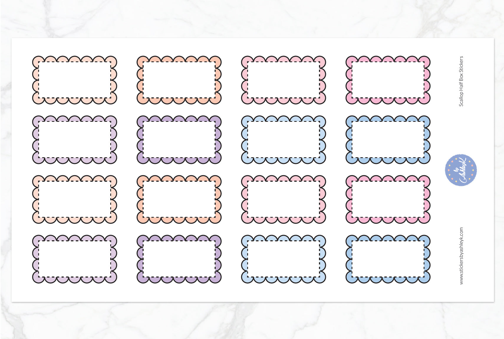 Scallop Half Box Stickers - Pastel Sunset
