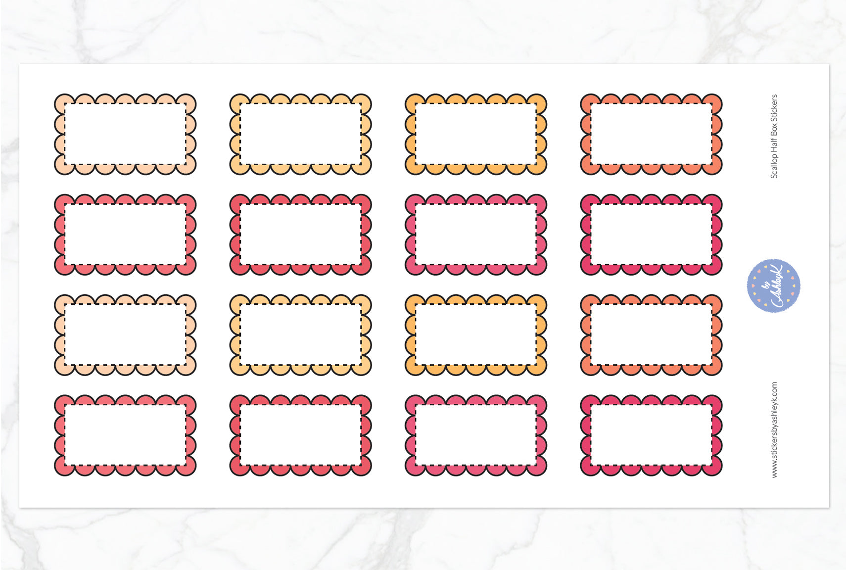 Scallop Half Box Stickers - Peach