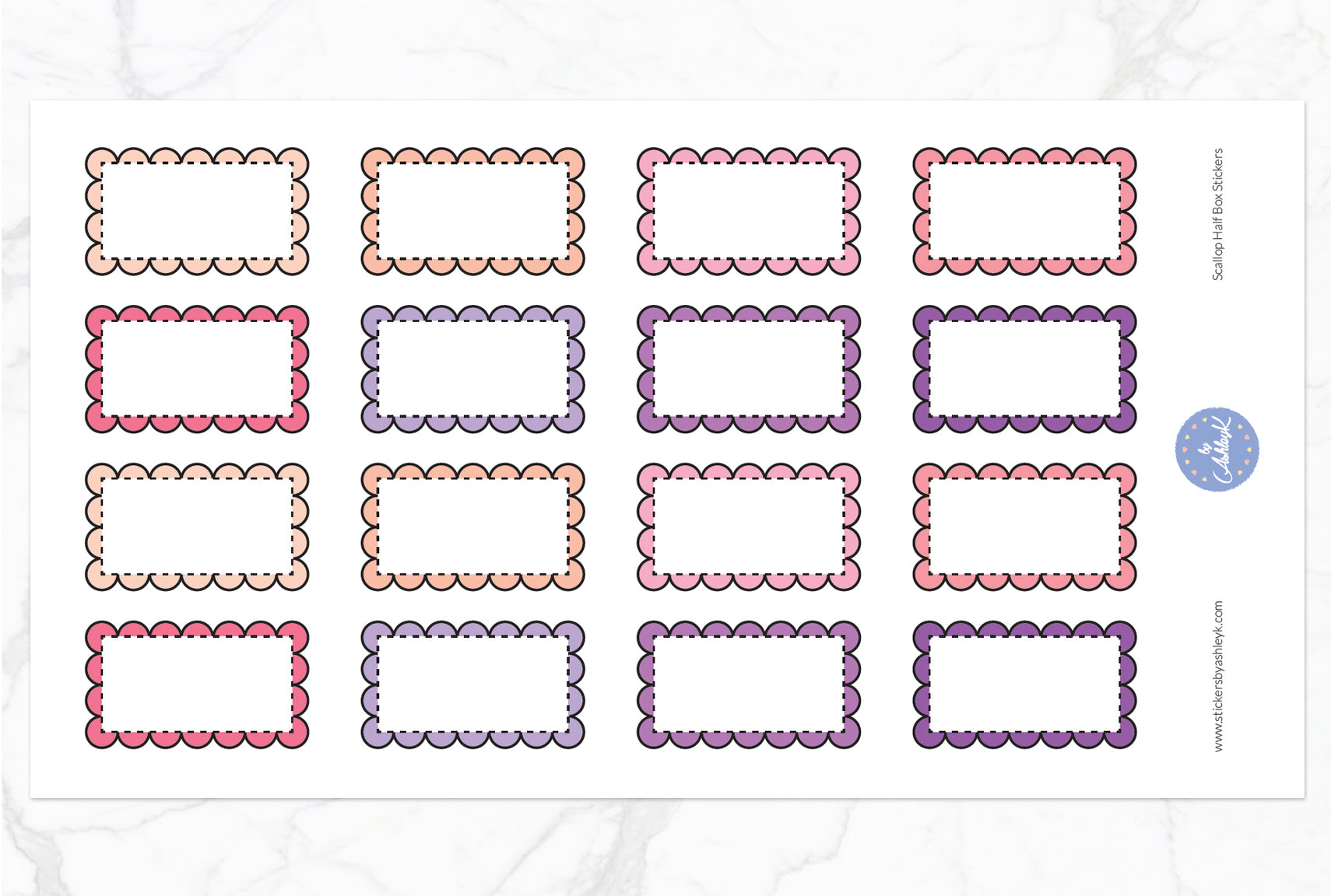 Scallop Half Box Stickers - Raspberry
