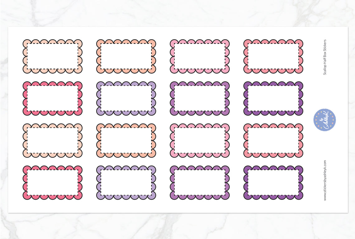 Scallop Half Box Stickers - Raspberry