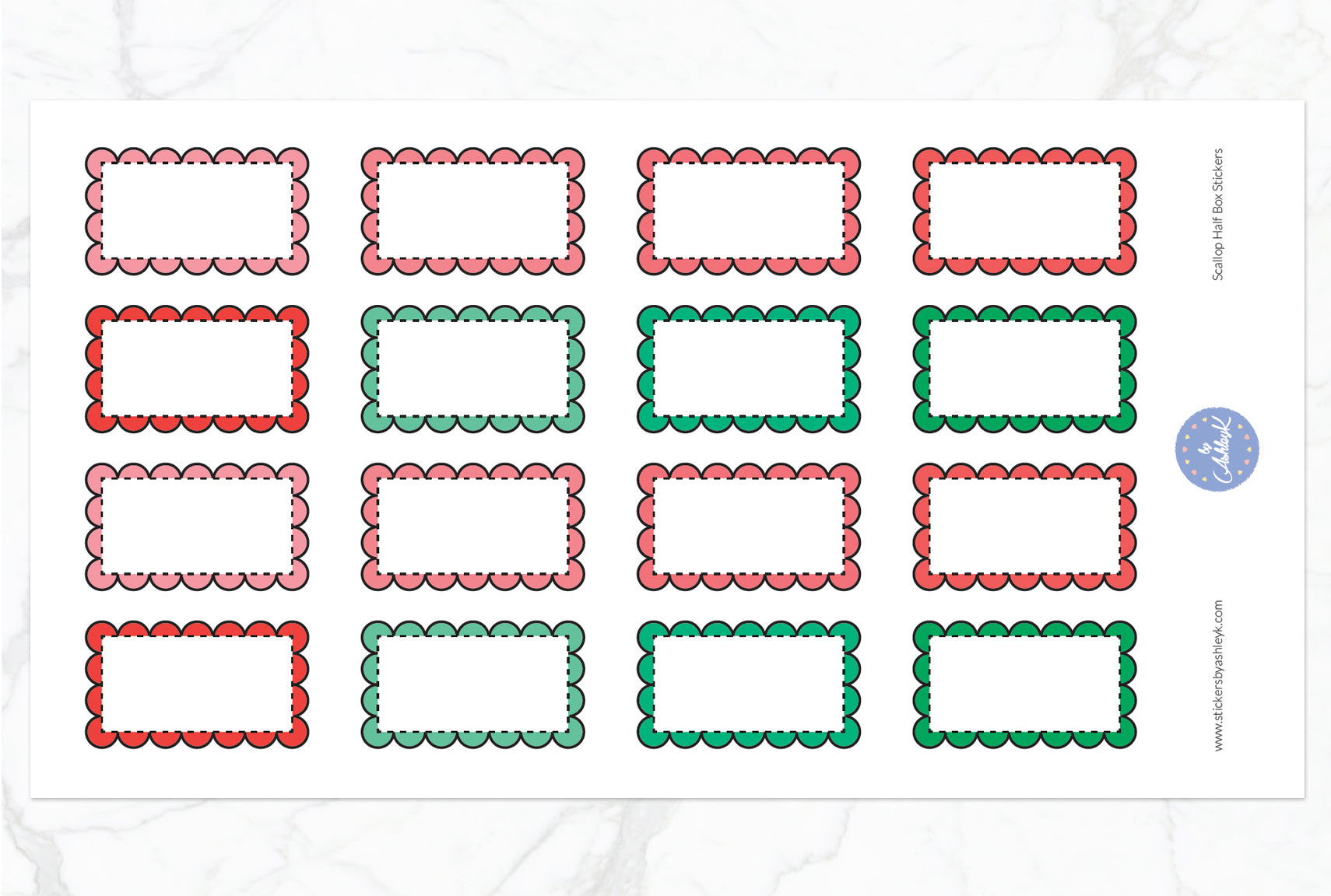 Scallop Half Box Stickers - Watermelon