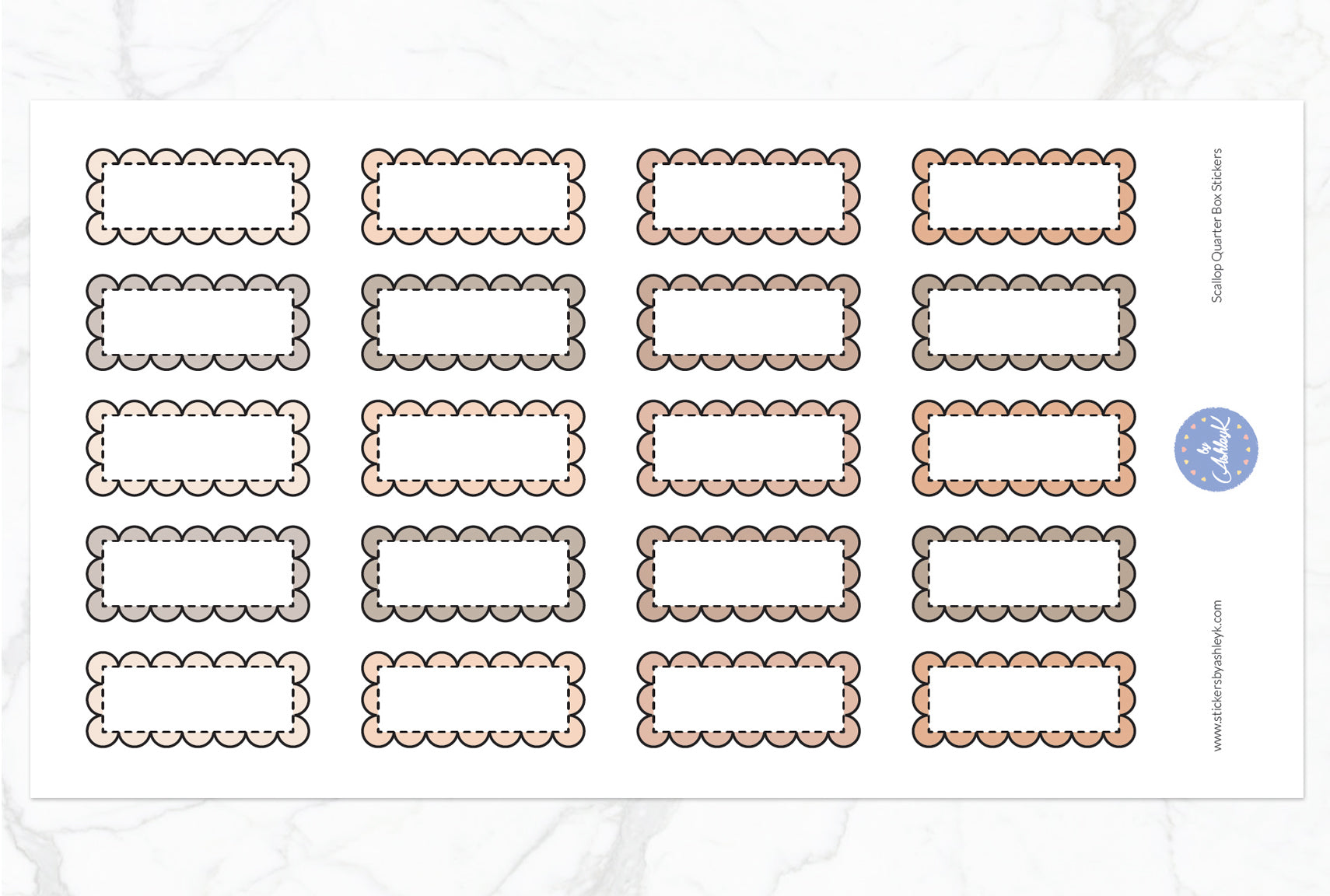 Scallop Quarter Box Stickers - Beige Neutral
