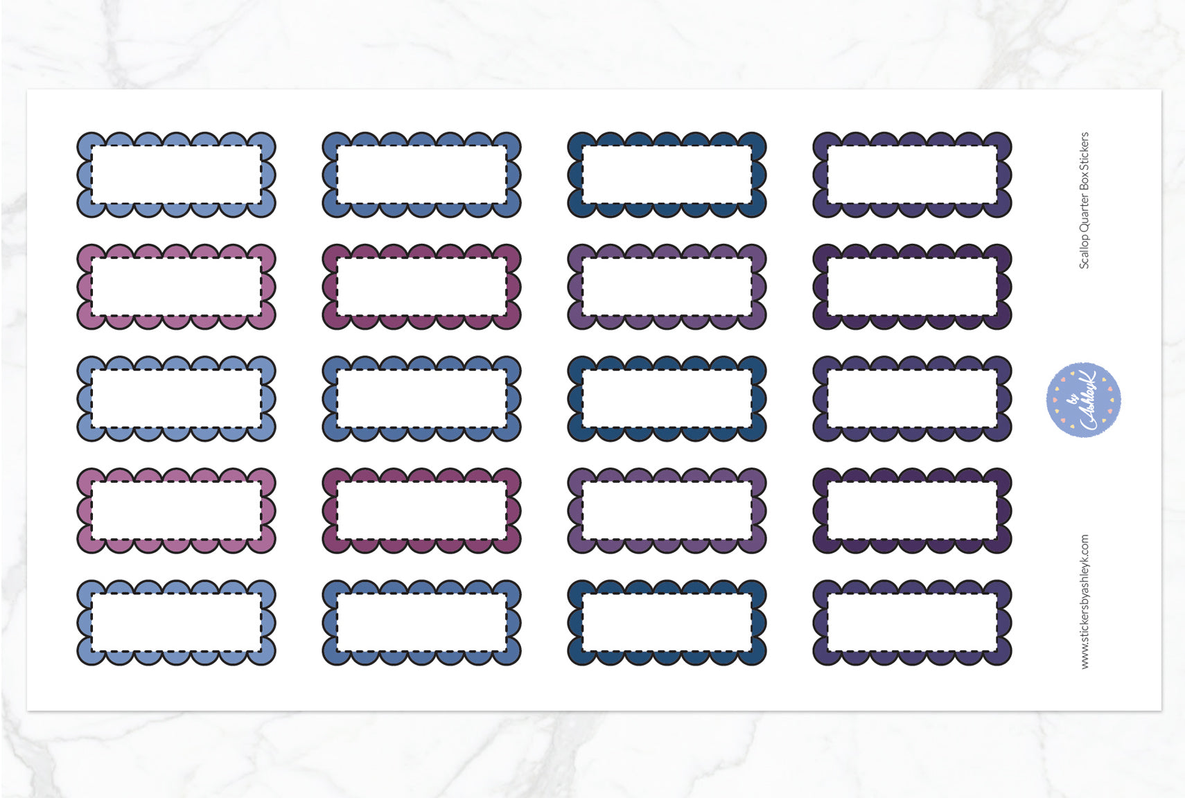 Scallop Quarter Box Stickers - Blueberry