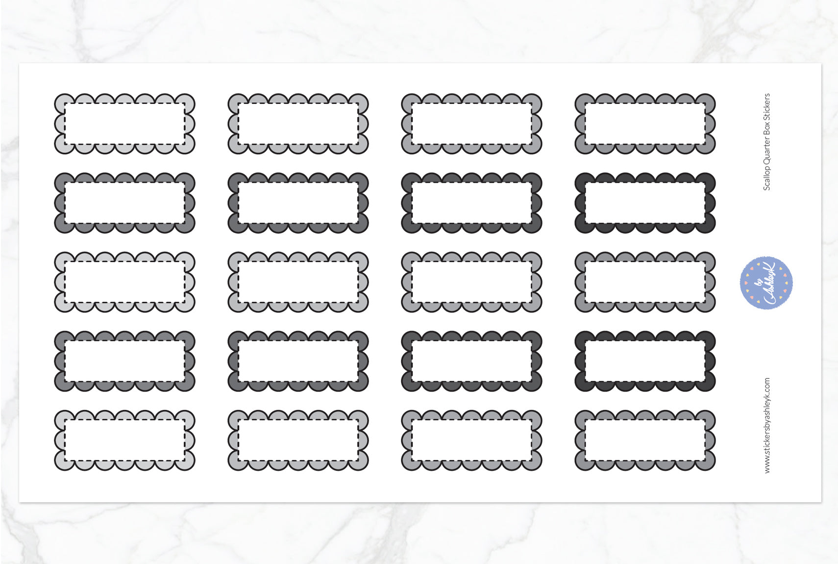 Scallop Quarter Box Stickers - Monochrome