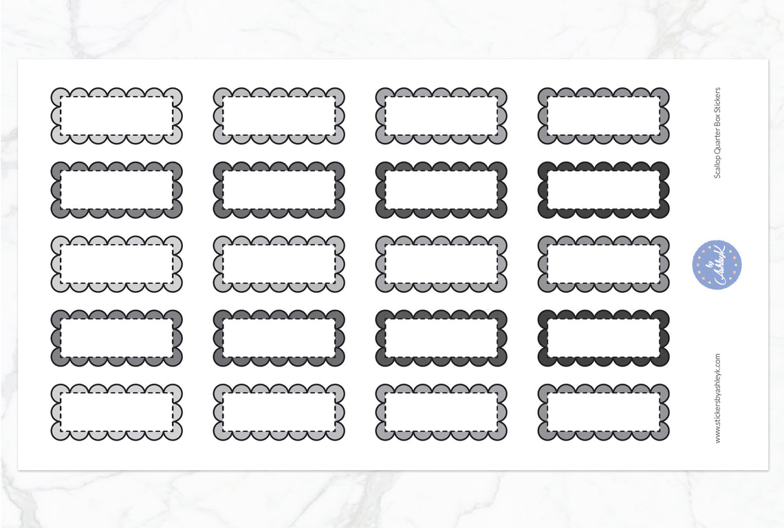 Scallop Quarter Box Stickers - Monochrome