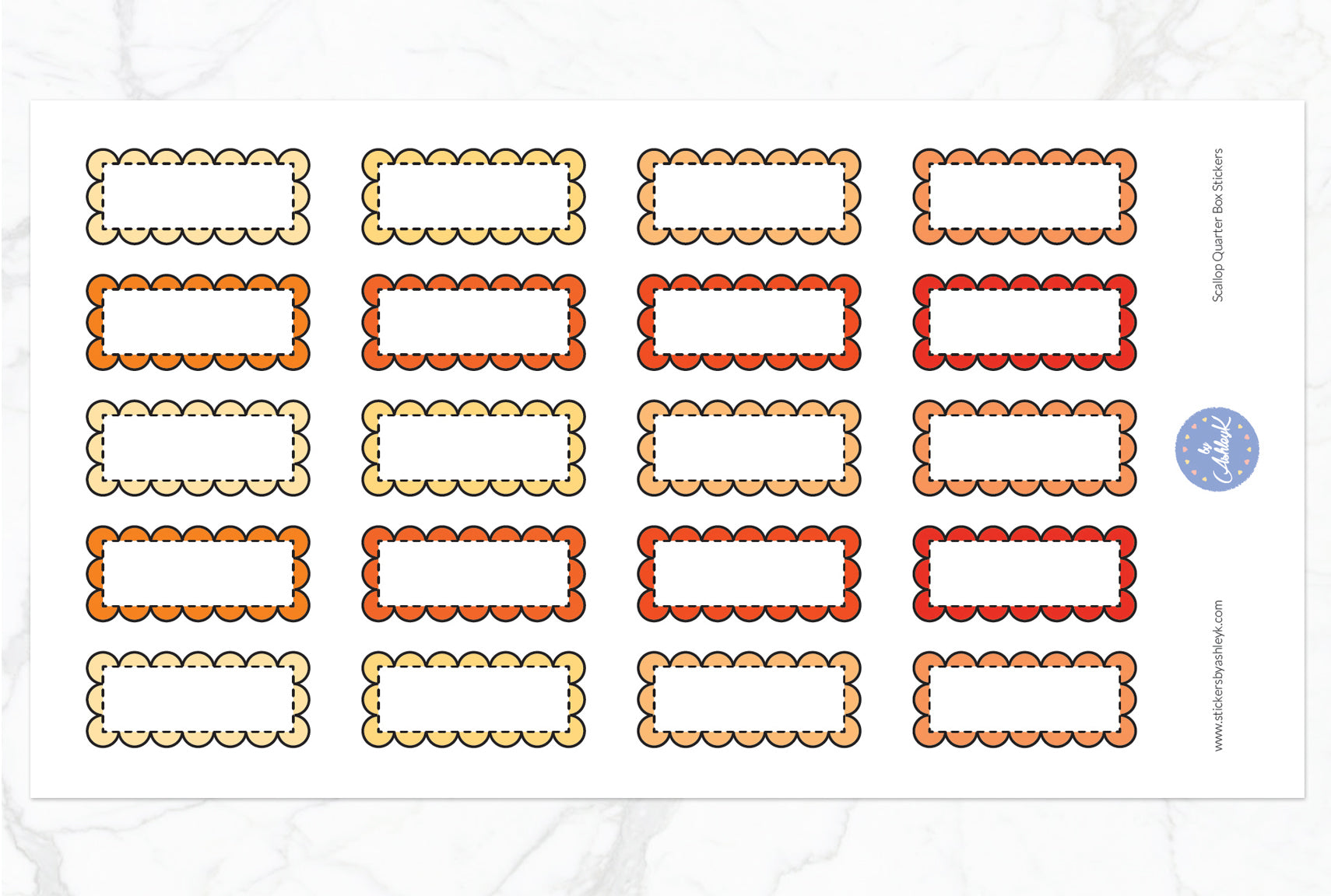 Scallop Quarter Box Stickers - Orange