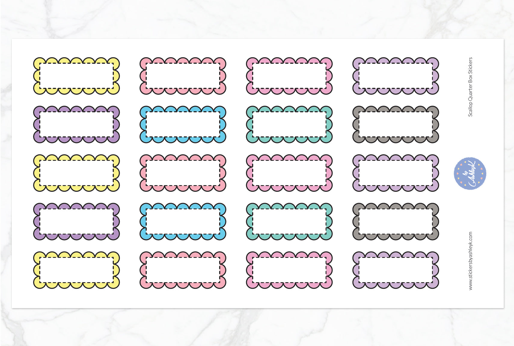 Scallop Quarter Box Stickers - Pastel